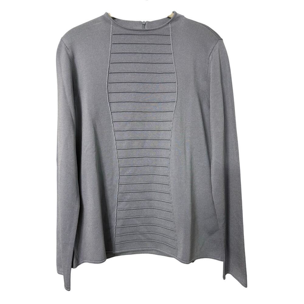 Armani Collezioni Light Blue Long Sleeve Stripe Front Knit Top Sz 8/44